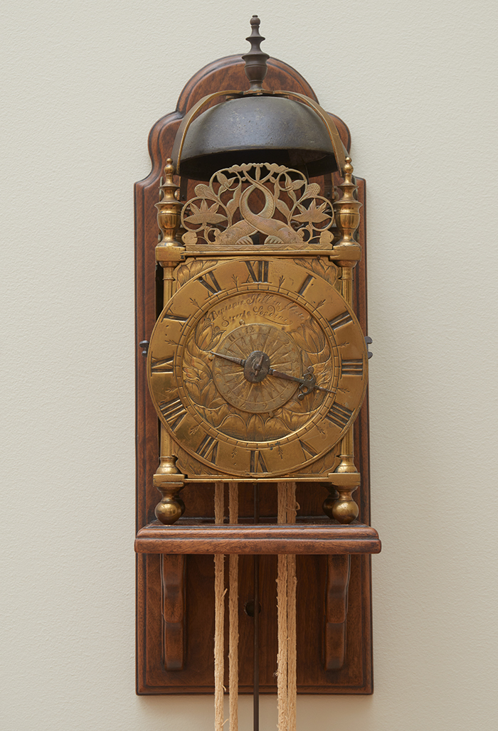 Benjamin Hill (1617–about 1670), Lantern clock, about 1650, England. Brass, steel, and rope,
14 ¾ x 5 ¾ x 5 ¾ in. The Huntington Library, Art Collections, and Botanical Gardens.