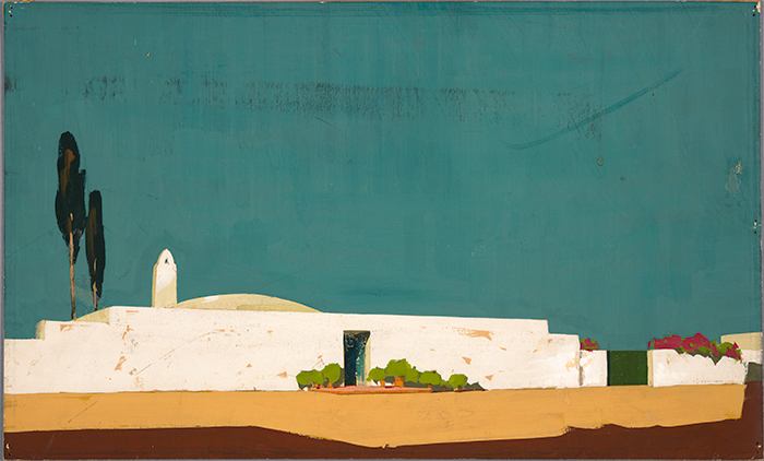 Elizabeth Calovich (active ca. 1945), renderer, Airform residence for Manuel Reachi, Ensenada, Mexico, ca. 1945. Wallace Neff (1895–1982), architect. Matte opaque paint on cardboard, 10 5/8 x 17 5/8 inches. © Courtesy of Mr. Arthur M. McNally Neff, on behalf of Wallace Neff, 2018. The Huntington Library, Art Collections, and Botanical Gardens.