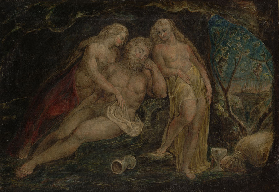 Lot and His Daughters Pen and tempera on canvas