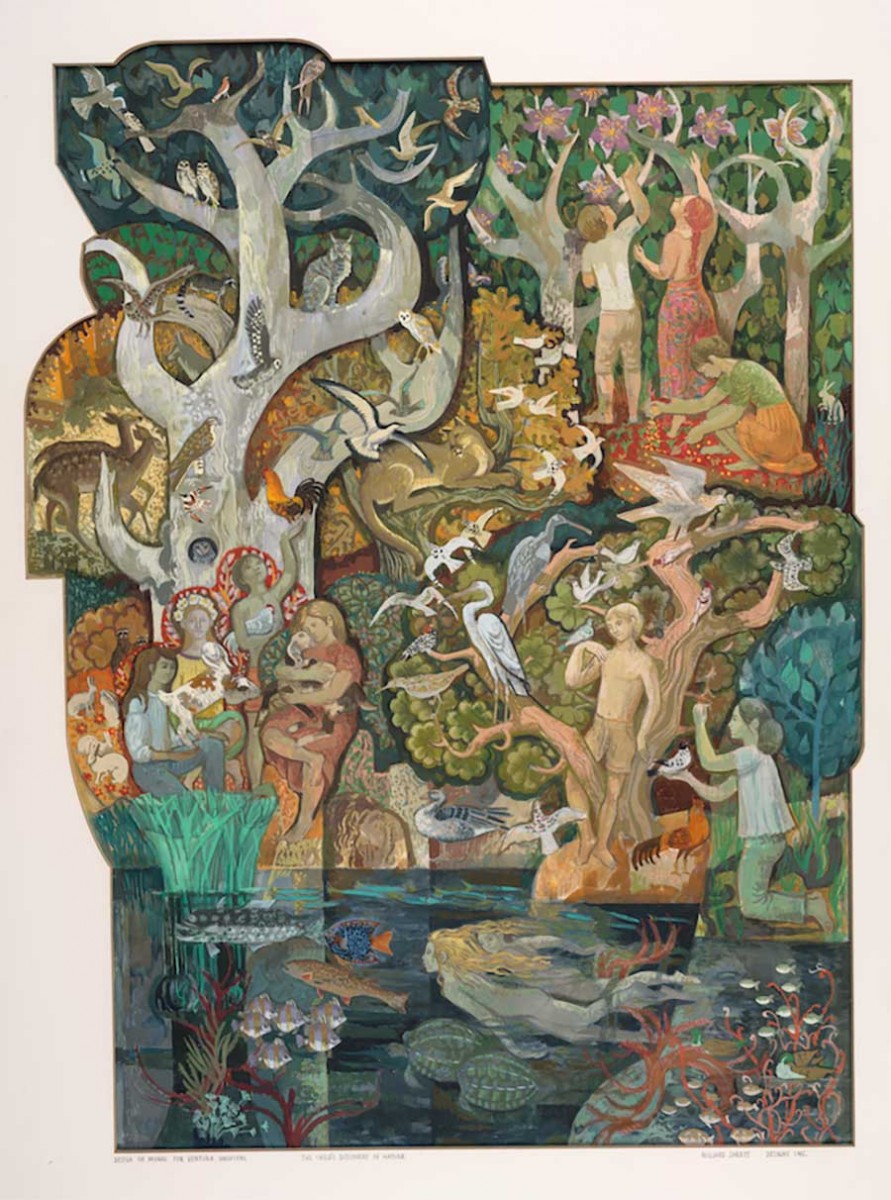 Image credit: Susan Hertel for Millard Sheets Designs, Inc., The Child's Discovery of Nature, 1974. Copyright Millard Sheets Estate, 2019.