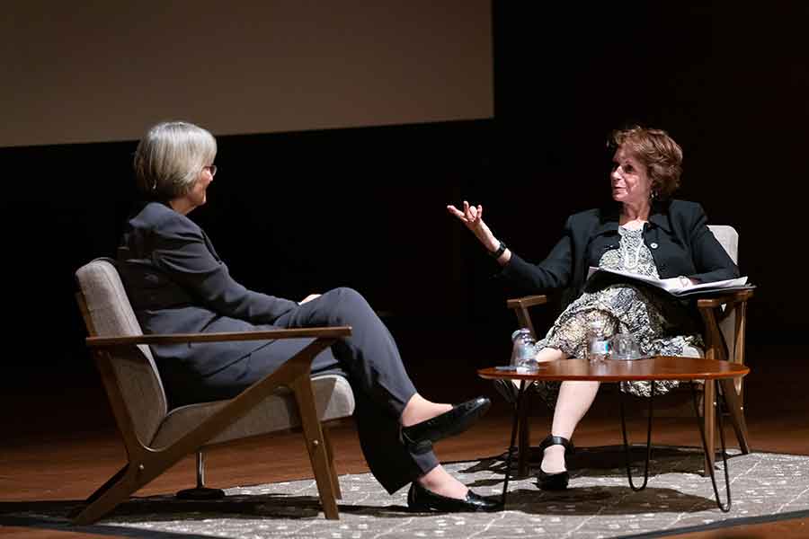 Lawrence and Faust discussed the value of an education in the humanities. Photo by Sarah M. Golonka.