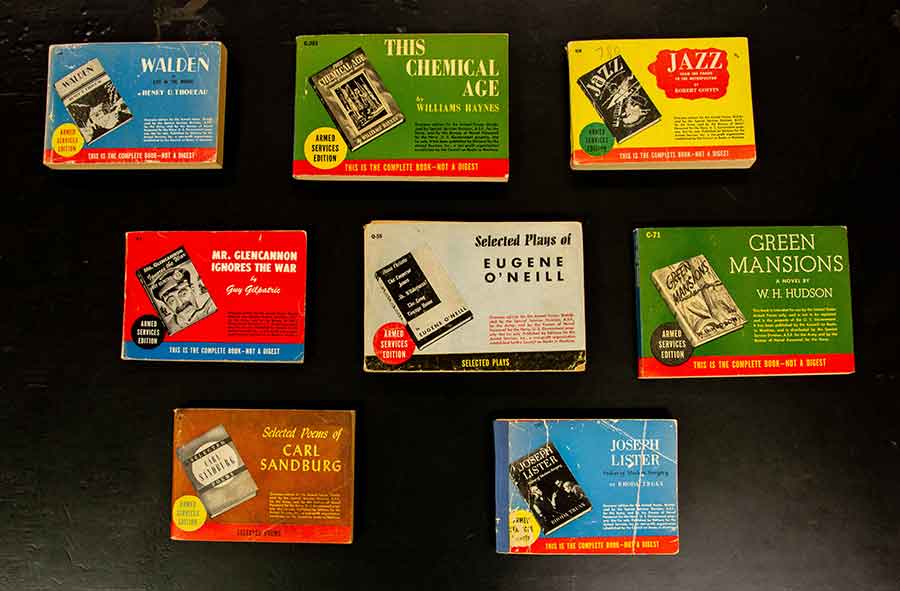 Armed Services Editions were reprints of selected works, designed and published specifically for servicemembers during World War II. They represented a wide range of genres and topics, both fiction and non-fiction. The Huntington Library, Art Collections, and Botanical Gardens. Photo by Deborah Miller.