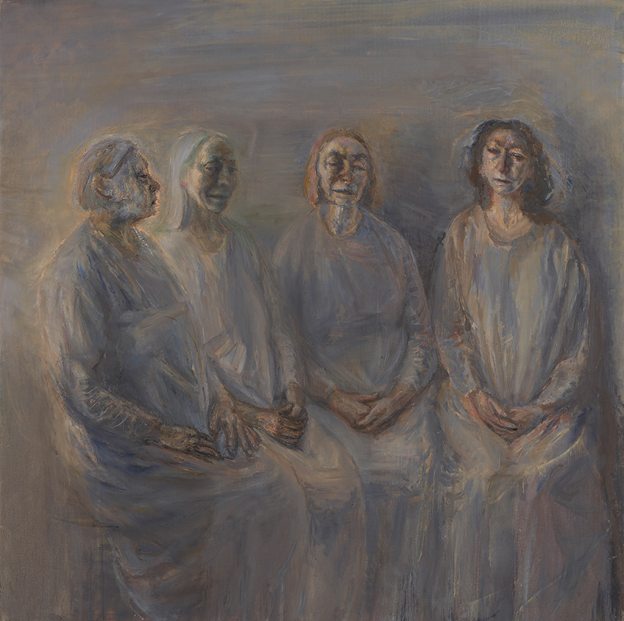 Celia Paul, My Sisters in Mourning, 2015–16. Oil on canvas, 58 1/8 x 58 1/4 x 1 3/8 in. © Celia Paul. Courtesy of the artist and Victoria Miro, London/Venice.
