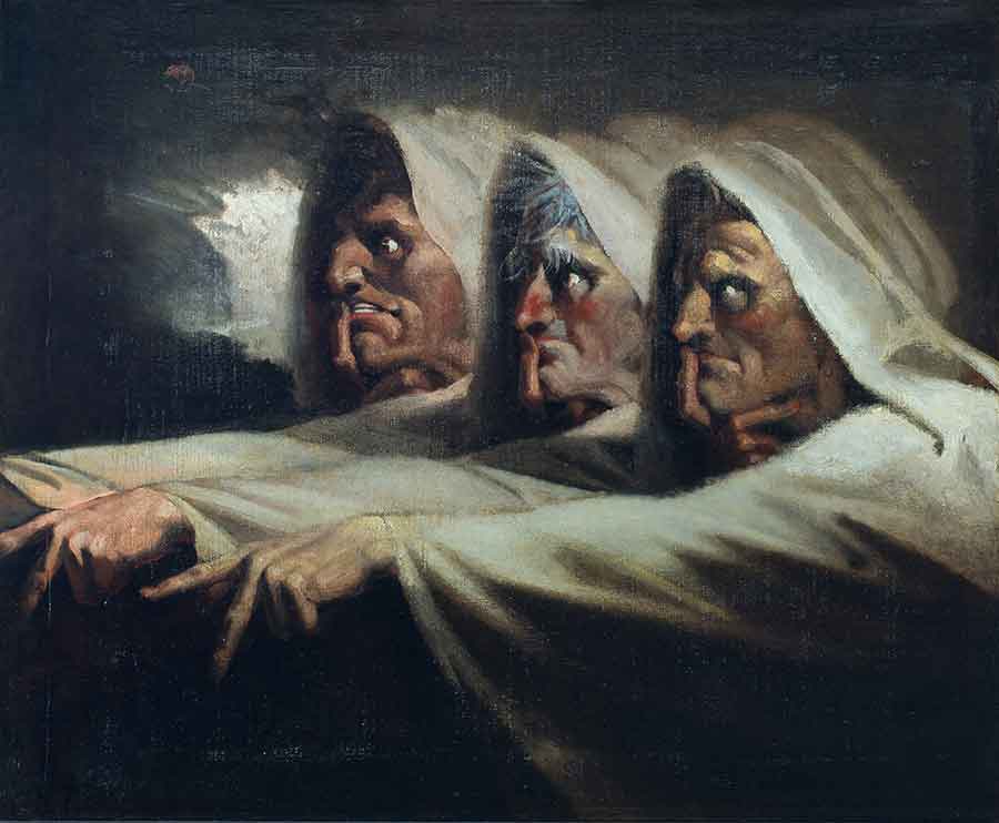 Henry Fuseli, The Three Witches, ca. 1782, oil on canvas, 24 ¾ x 30 ¼ in. (62.9 x 76.8 cm). Purchased with funds from The George R. and Patricia Geary Johnson British Art Acquisition Fund. The Huntington Library, Art Museum, and Botanical Gardens.