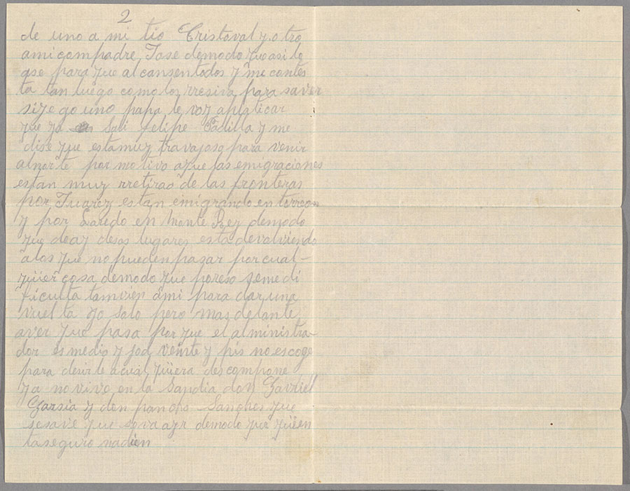 Second page of a letter from Ysidro Alvarado to his father, Antonio Alvarado, March 6, 1926. The Huntington Library, Art Museum, and Botanical Gardens.