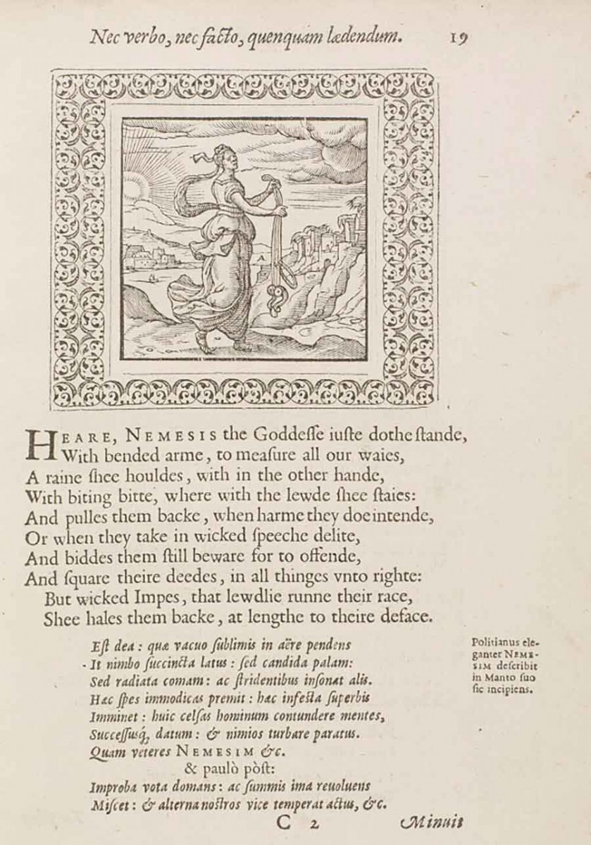 Image credit: George Whitney,
    A choice of emblemes, and other devises, 1568. Bookplate of Robert Hoe.