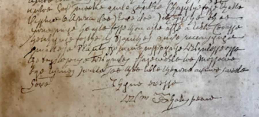 Detail of a forged letter from William Shakespeare to his wife, Anne Hathaway, in the hand of William Henry Ireland. The Huntington Library, Art Museum, and Botanical Gardens.