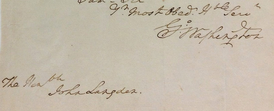 George Washington (1731–1799), detail of autograph letter, signed, to John Langdon (1741–1819), April 2, 1788. The Shapiro Collection. Promised gift of L. Dennis and Susan R. Shapiro. The Huntington Library, Art Museum, and Botanical Gardens.