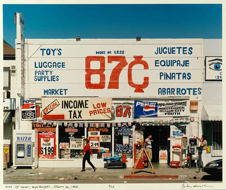 John Humble, One Price Fits All, More or Less, 2029 1st Street, Boyle Heights, Feb. 26, 1998, chromogenic print, Purchase, Ruth Rowland Hall Memorial Book Endowment, 2016. © John Humble, 2019. The Huntington Library, Art Museum, and Botanical Gardens.