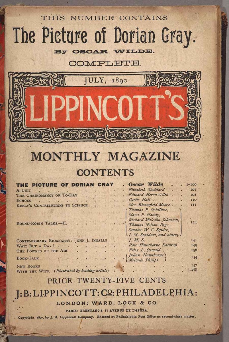 Cover of Lippincott's magazine, July 1890, featuring Oscar Wilde’s novel, The Picture of Dorian Gray. The Huntington Library, Art Museum, and Botanical Gardens.