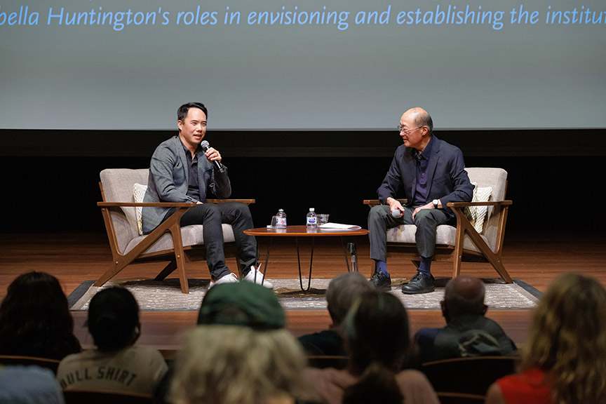 Yu and Li discussed Yu’s writing process for Interior Chinatown, which won the 2020 National Book Award for fiction. Photo by Sarah M. Golonka.