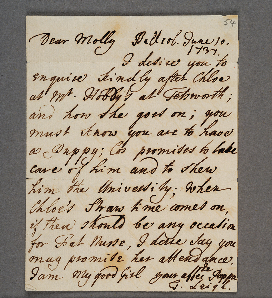 Letter from Theophilus Leigh to Molly